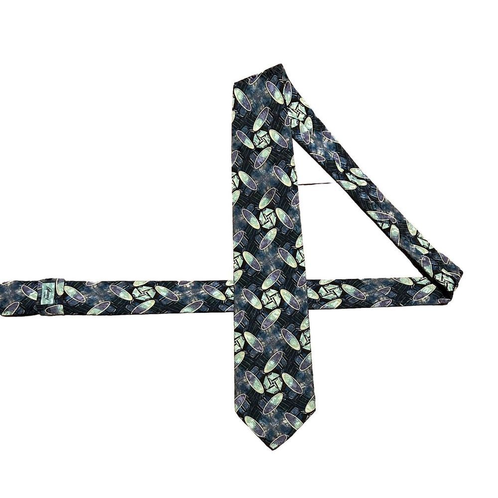 Brioni Necktie Vintage Mens Multicolor Silk Abstract Italy Gold‎ Chain - Picture 5 of 13